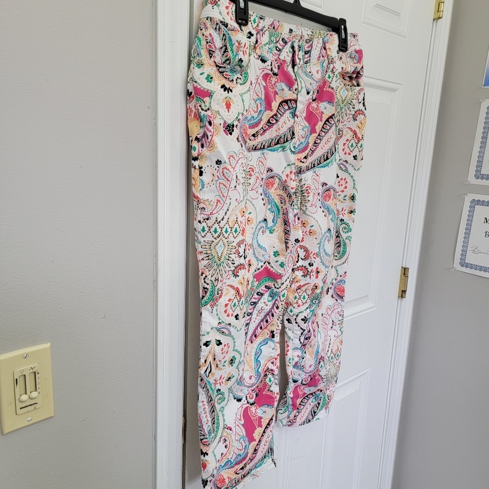 CHICO'S Slim Leg Crop Colorful Paisley Floral Print Flat Front Pants Size 12 - Picture 5 of 16
